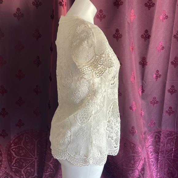 Cream Crochet Boho Short Sleeve Festival Top Size Medium Cottagecore Farmcore - Picture 6 of 6